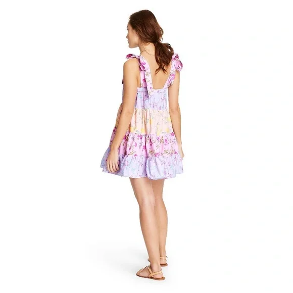 LoveShackFancy Floral Mini Dress in Pink and Purple - Picture 2 of 5